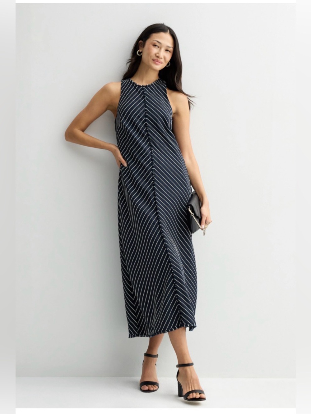 Fourth & Bay Navy Blue & White Maxi Dress